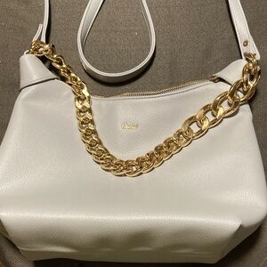 Grossi Shoulder Bag with Gold Chain light bluish gray excellent condition